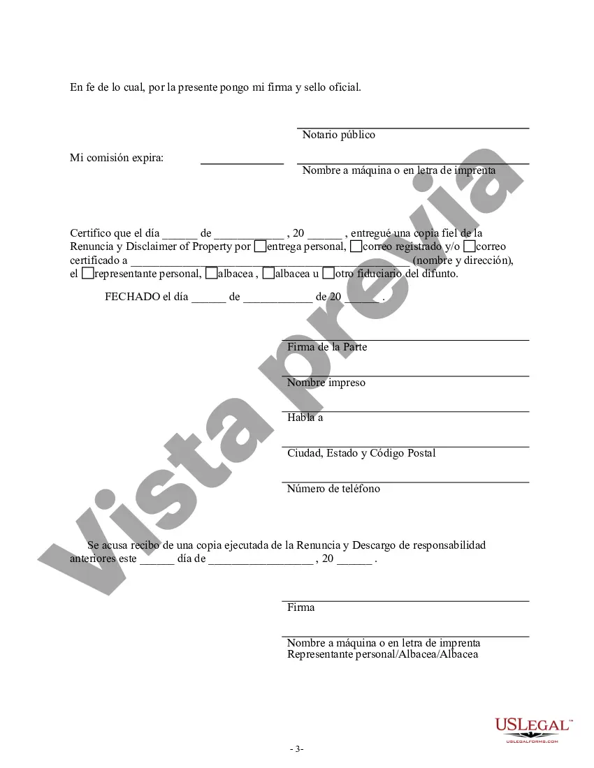 Preview Renuncia y renuncia de propiedad del testamento por testamento