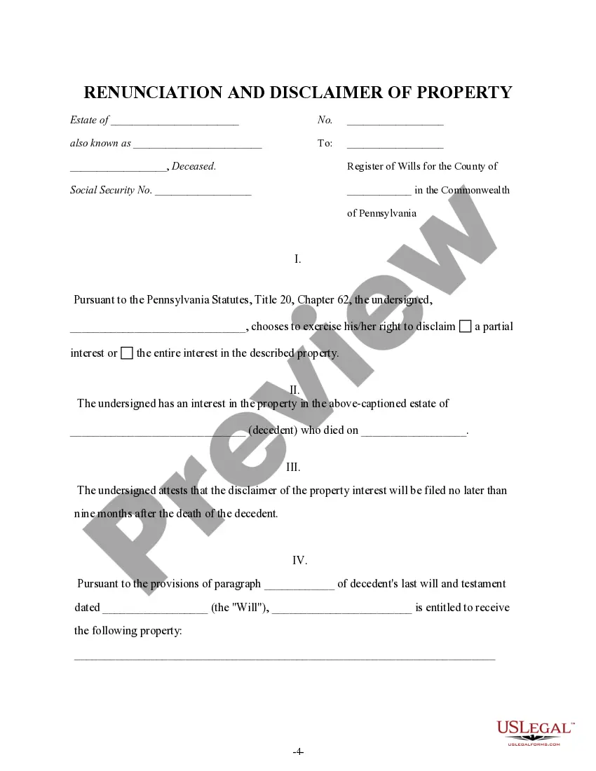 Preview Renunciation And Disclaimer of Property from Will by Testate