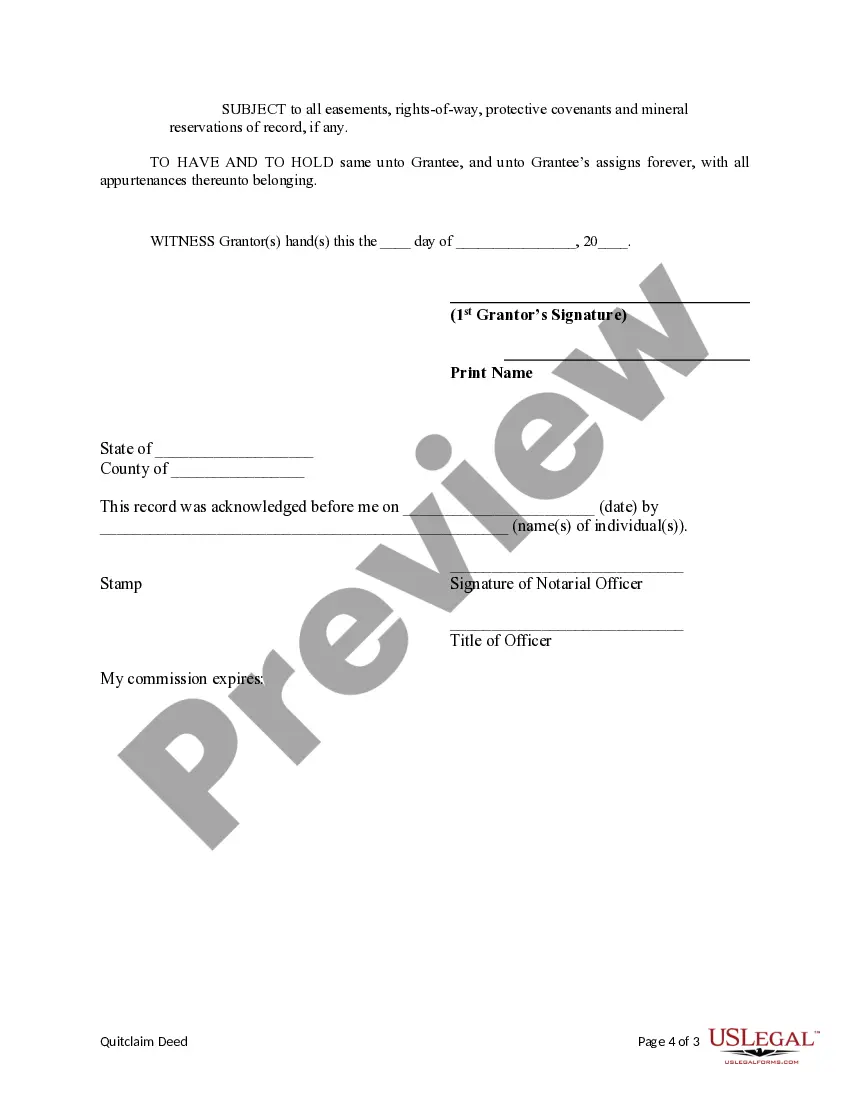 Preview Quitclaim Deed from Individual to Corporation