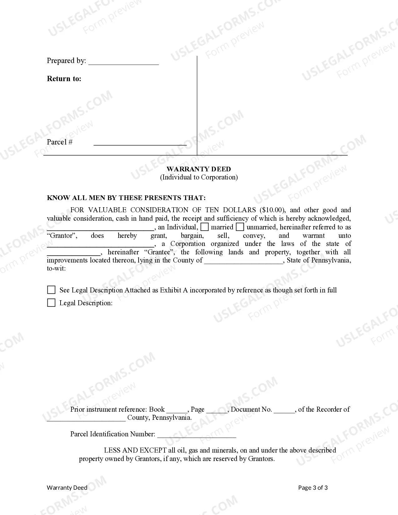 Preview Warranty Deed from Individual to Corporation