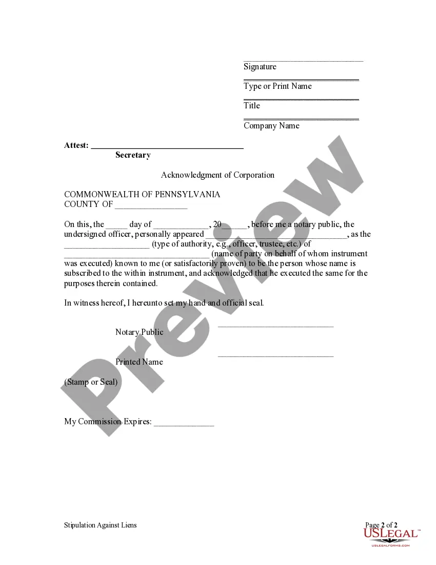Preview Waiver of Lien by Corporation