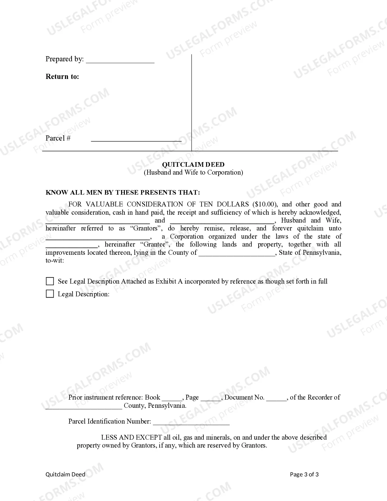 Preview Quitclaim Deed from Husband and Wife to Corporation