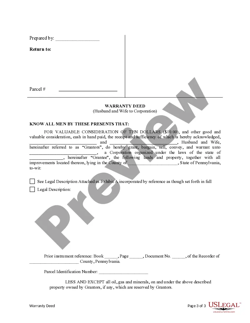 Preview Warranty Deed from Husband and Wife to Corporation