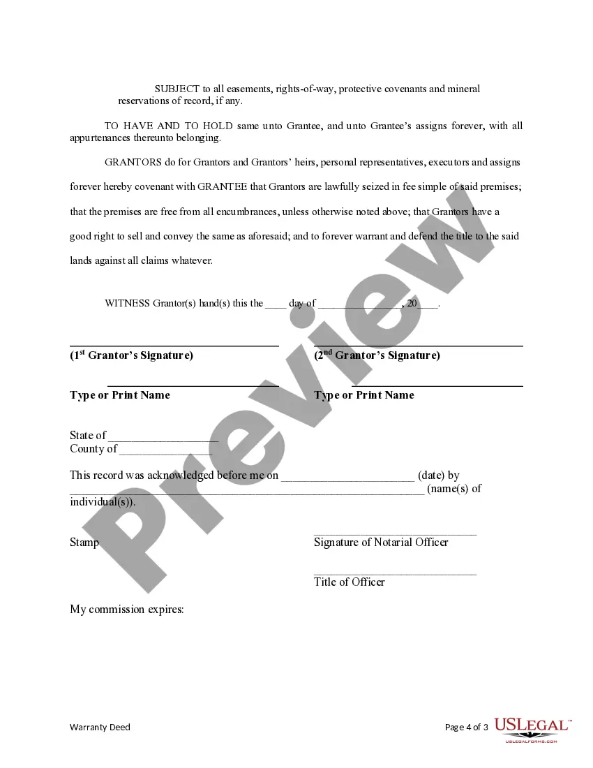 Preview Warranty Deed from Husband and Wife to Corporation