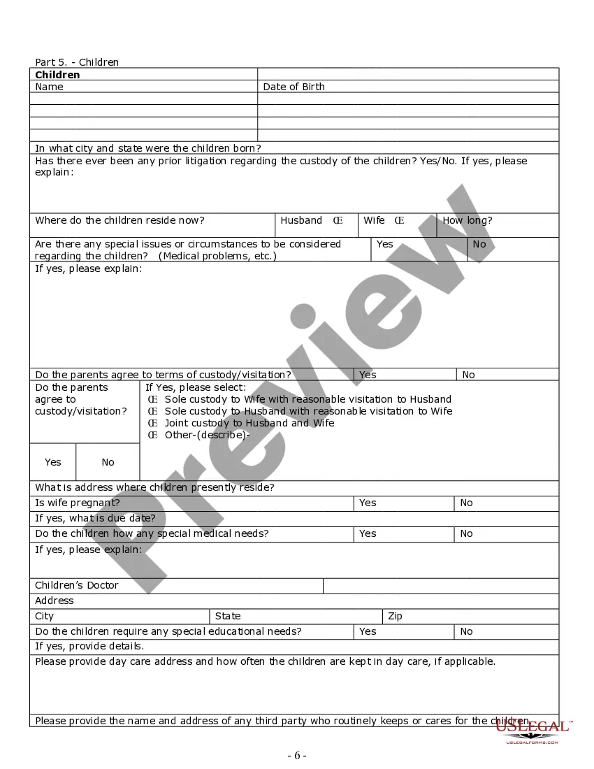 Get Divorce Worksheet and Law Summary for Contested or Uncontested Case of over 25 pages - Ideal Client Interview Form Preview Divorce Worksheet and Law Summary for Contested or Uncontested Case of over 25 pages - Ideal Client Interview Form