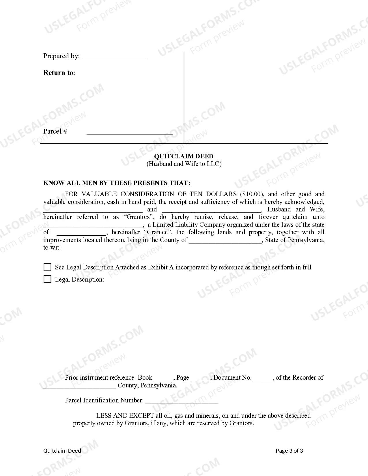 Preview Quitclaim Deed from Husband and Wife to LLC