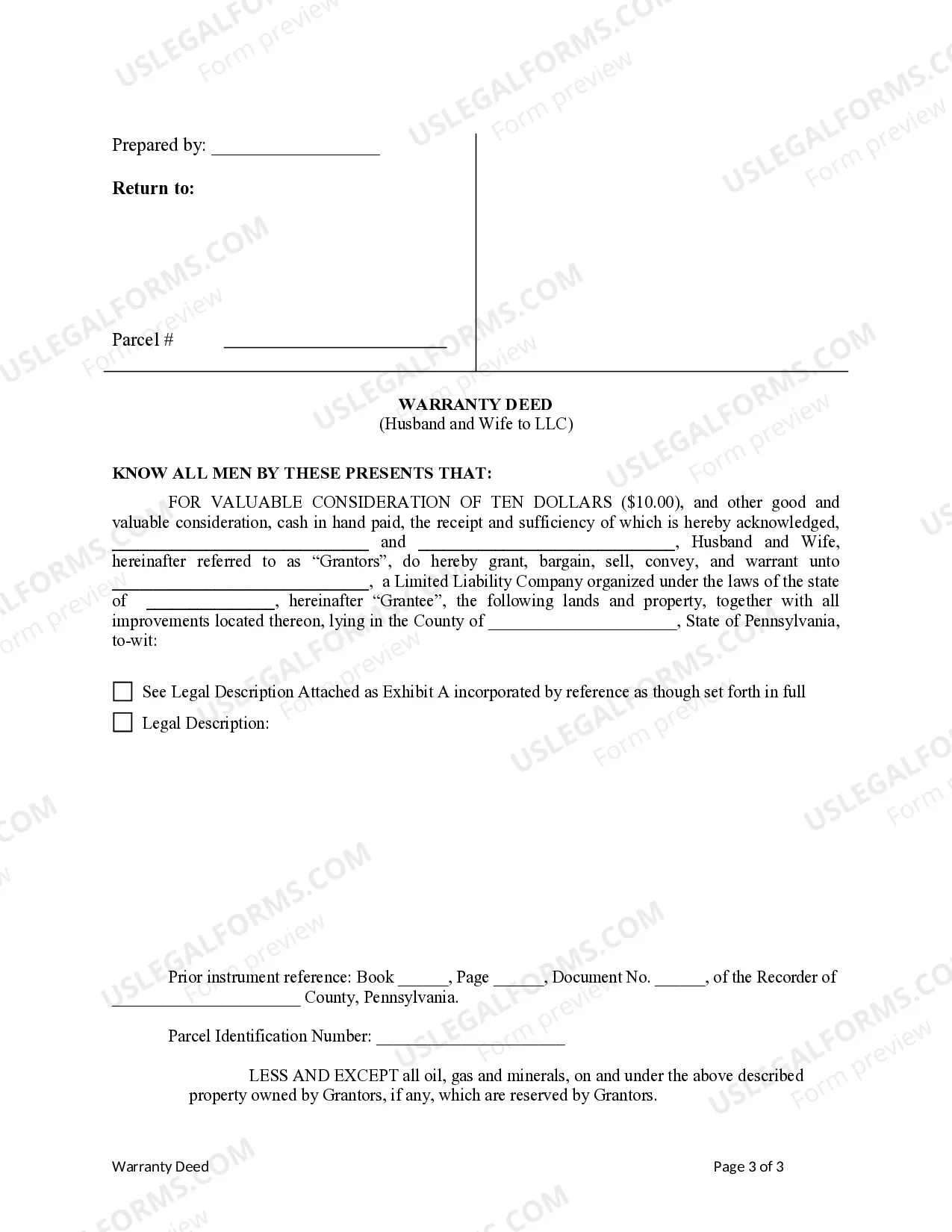 Preview Warranty Deed from Husband and Wife to LLC