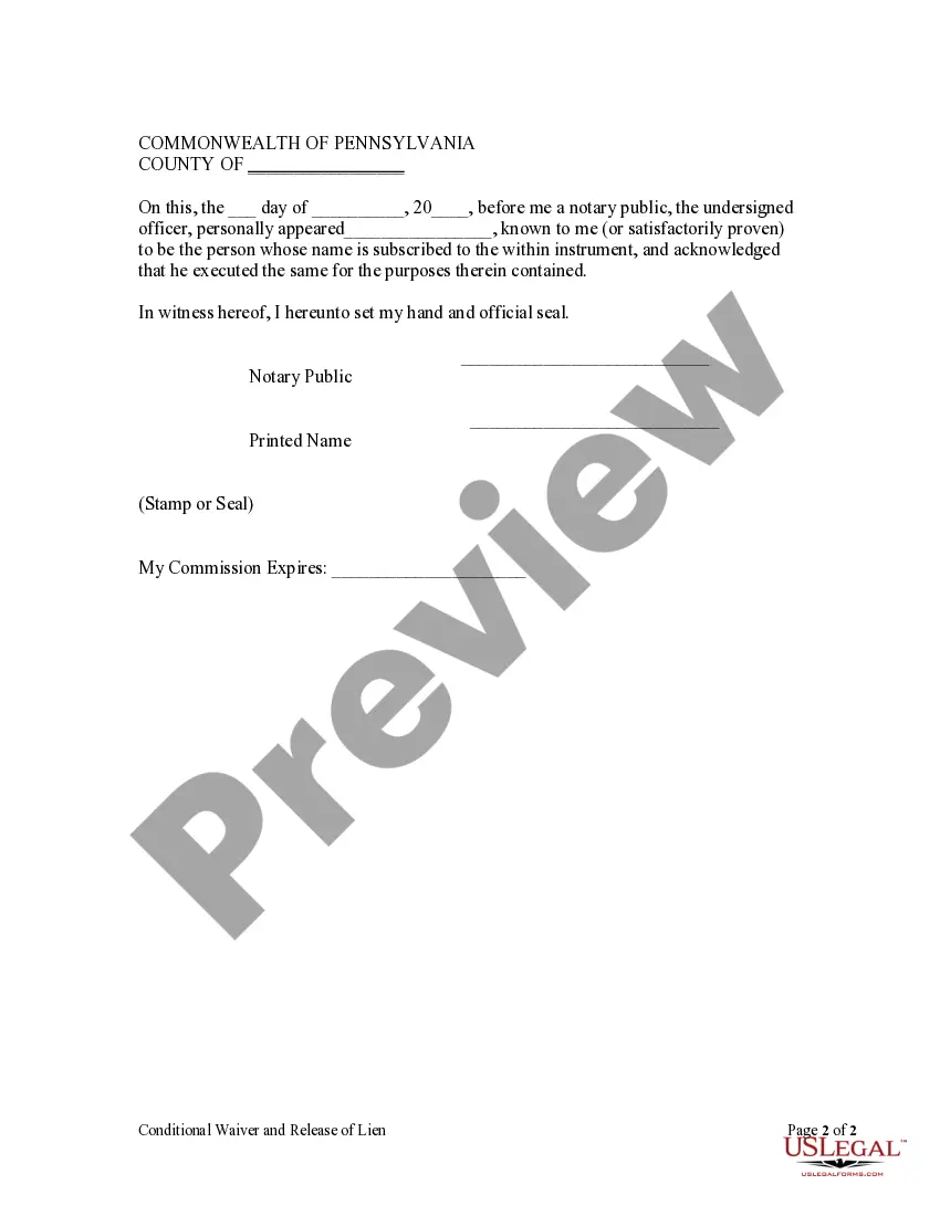 Get Conditional Waiver and Release of Claim of Lien Upon Final Payment Preview Conditional Waiver and Release of Claim of Lien Upon Final Payment