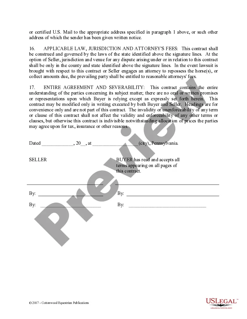 Preview Installment Purchase and Security Agreement With Limited Warranties - Horse Equine Forms