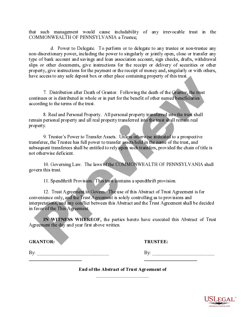 Preview Abstract of Trust Agreement
