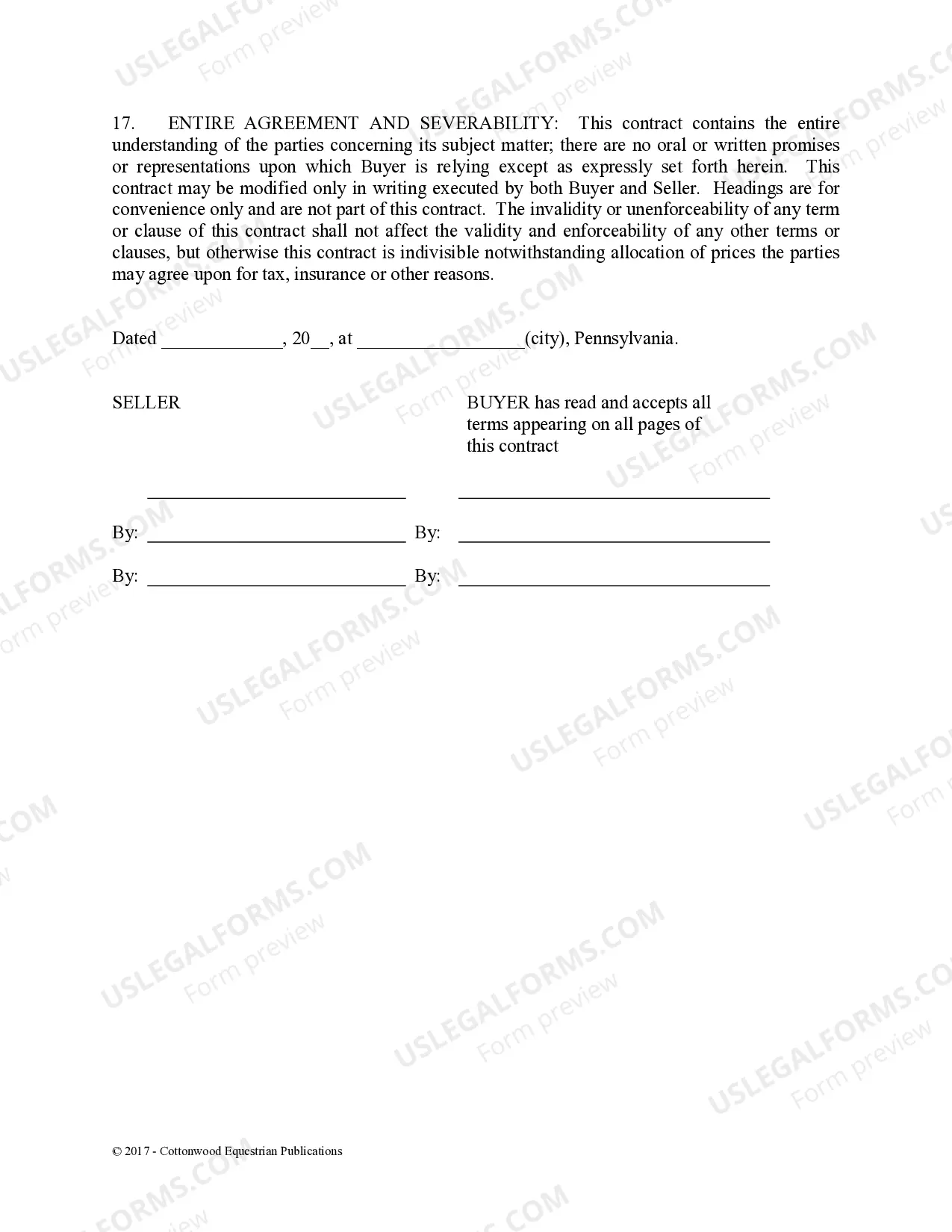Preview Installment Purchase and Security Agreement Without Limited Warranties - Horse Equine Forms