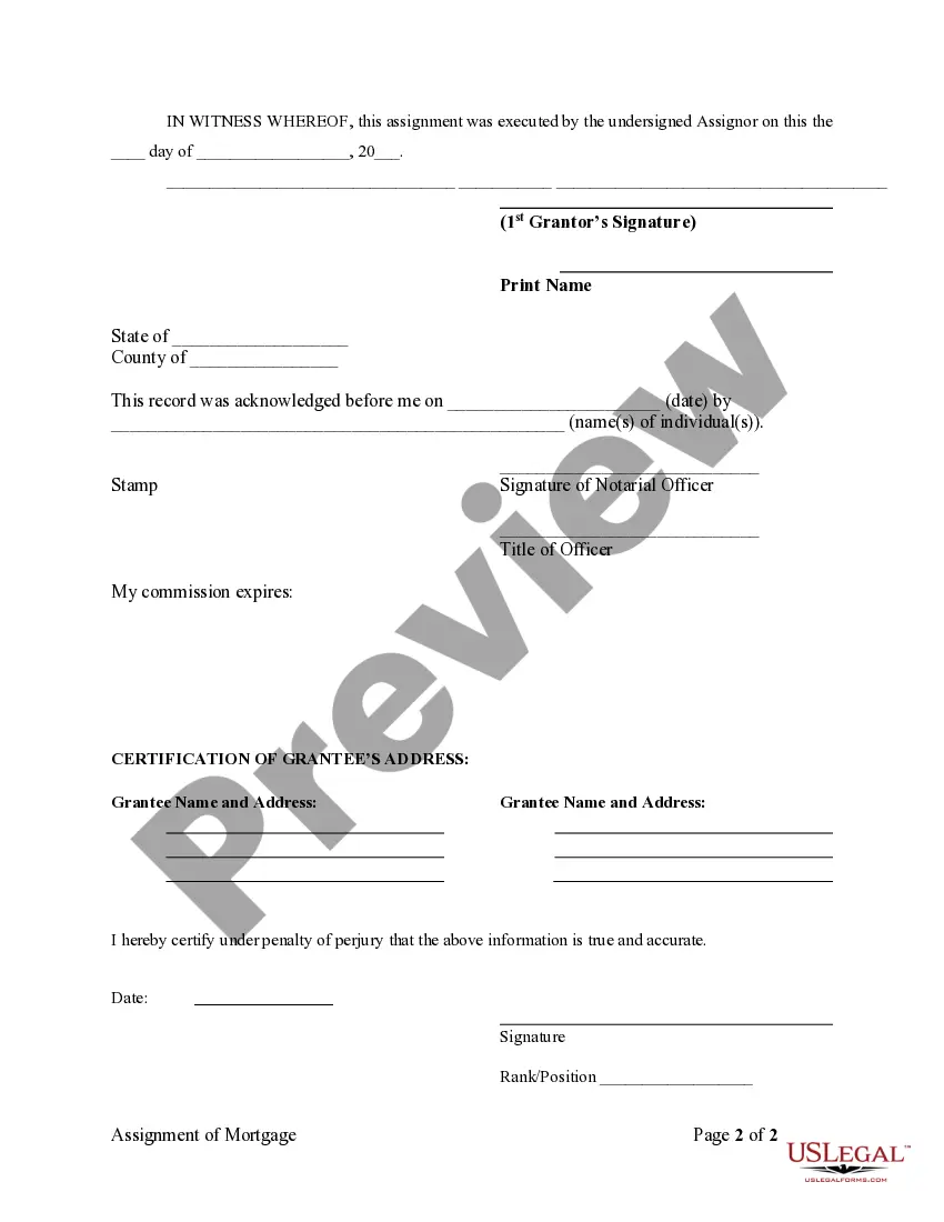 Preview Assignment of Mortgage by Individual Mortgage Holder