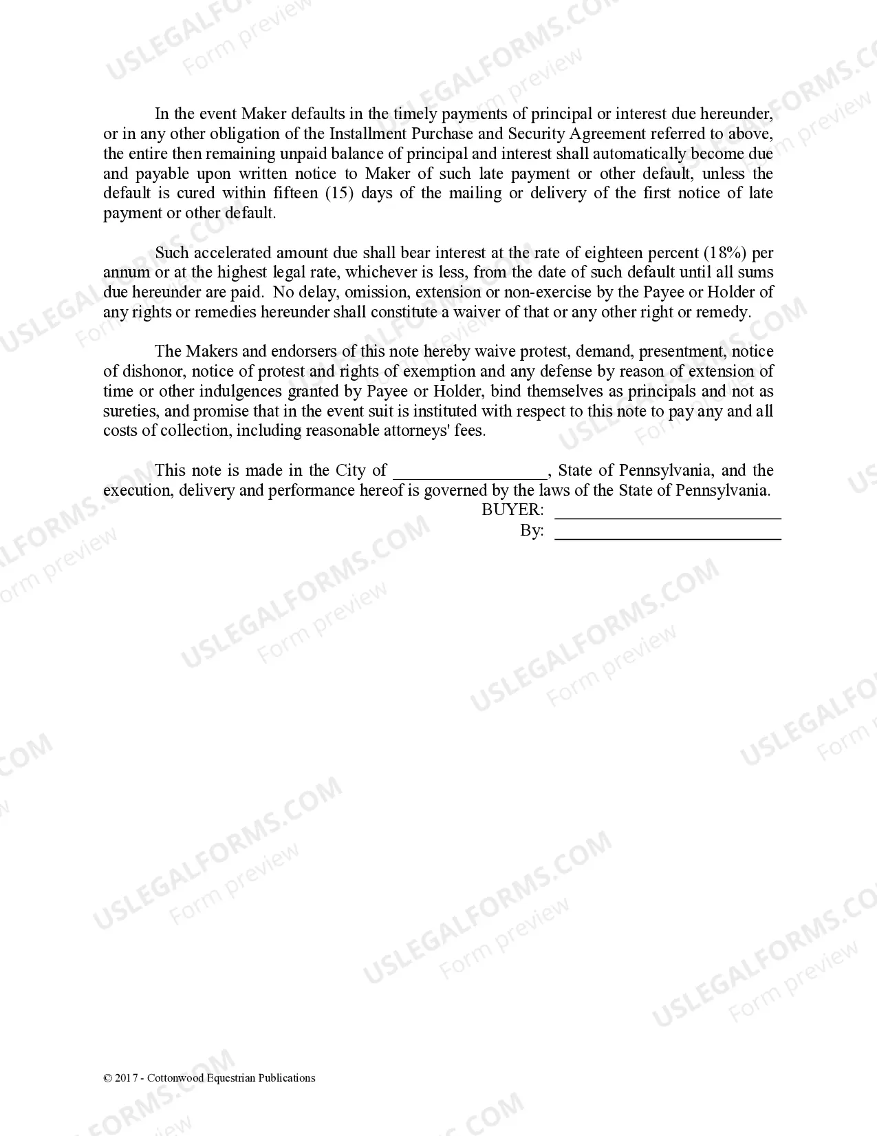 Preview Promissory Note - Horse Equine Forms