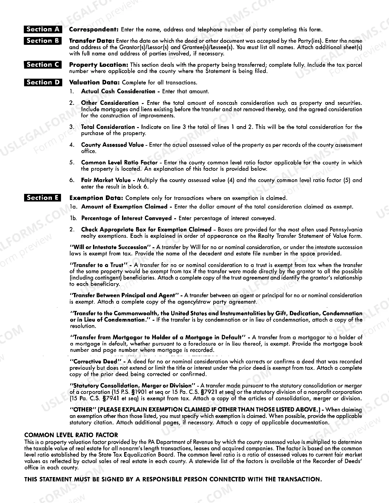 Preview Realty Transfer Tax Statement of Consideration