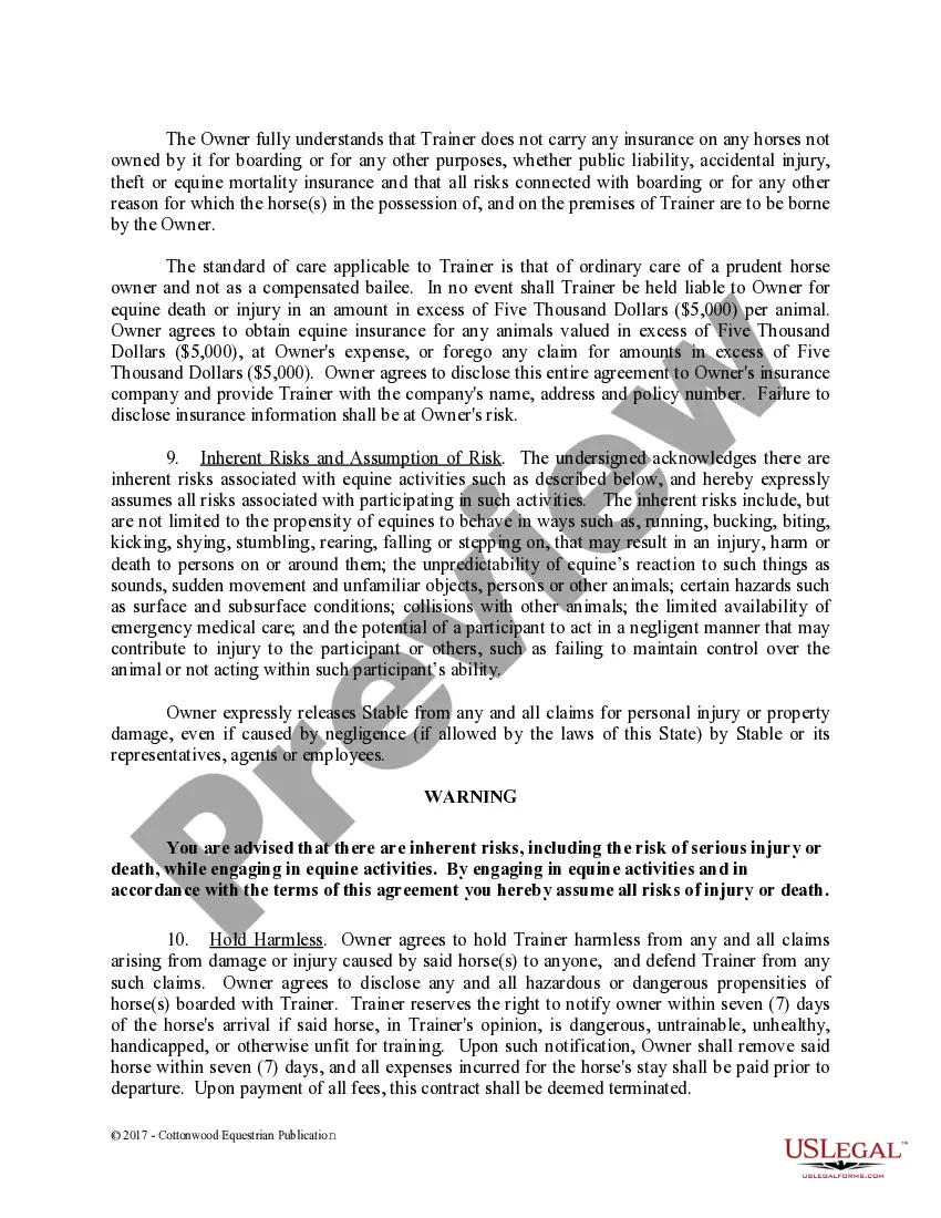 Preview Training Contract - Horse Equine Forms