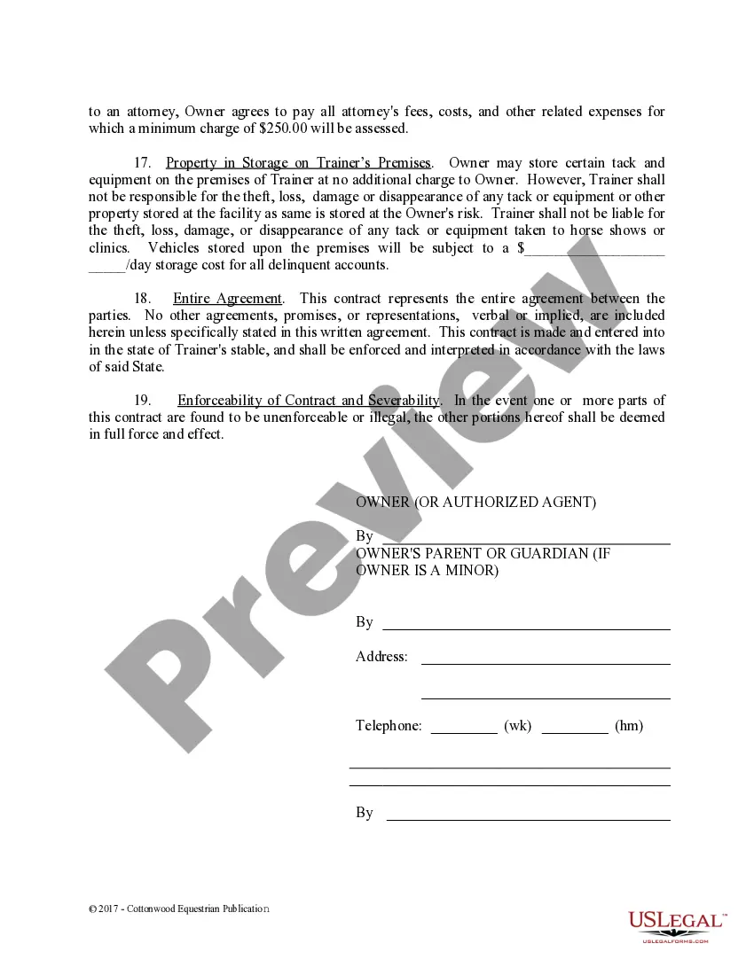 Preview Training Contract - Horse Equine Forms