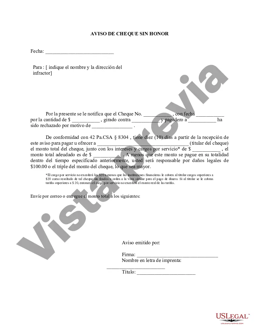 Preview Aviso de cheque sin fondos - Civil - Palabras clave: cheque sin fondos, cheque sin fondos