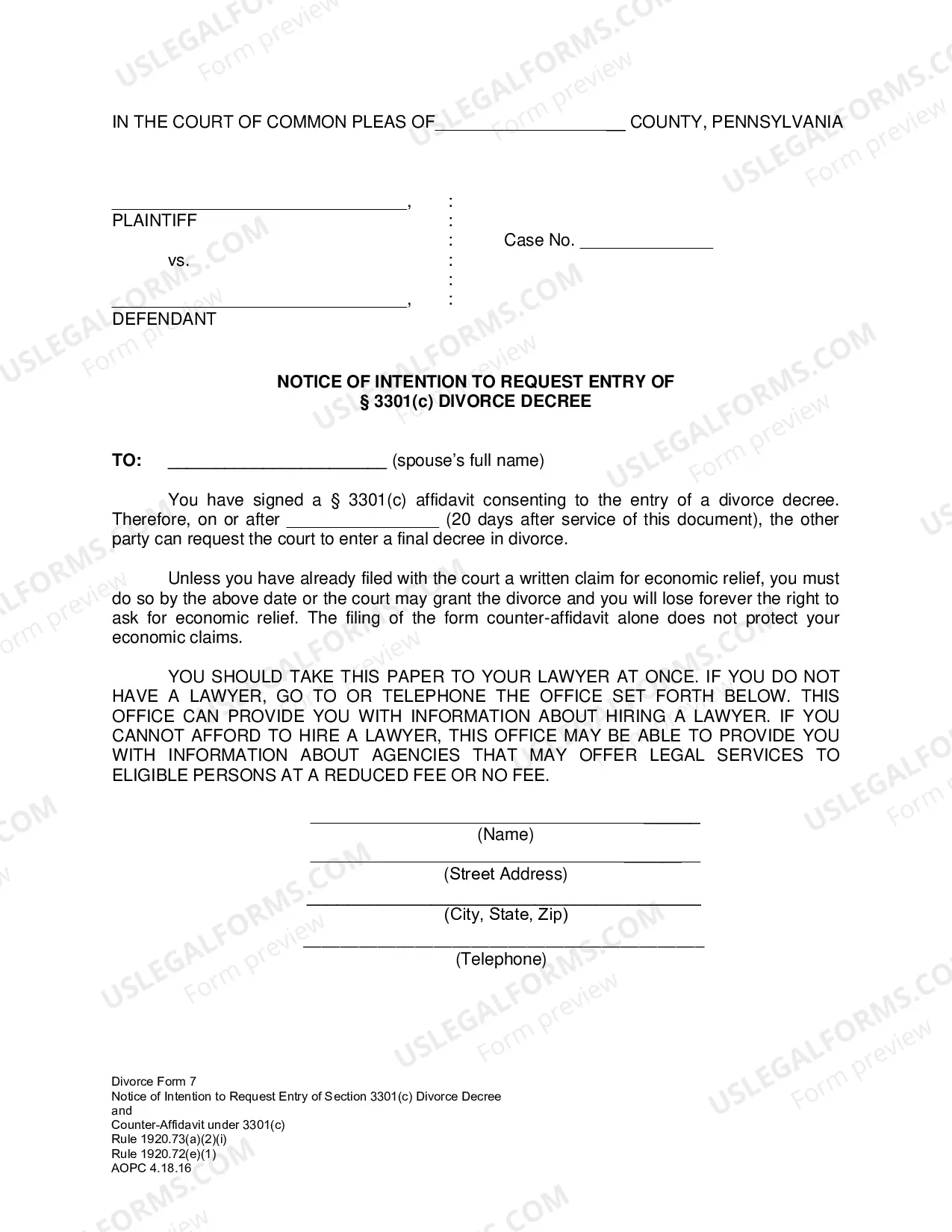 Preview Complaint in Divorce