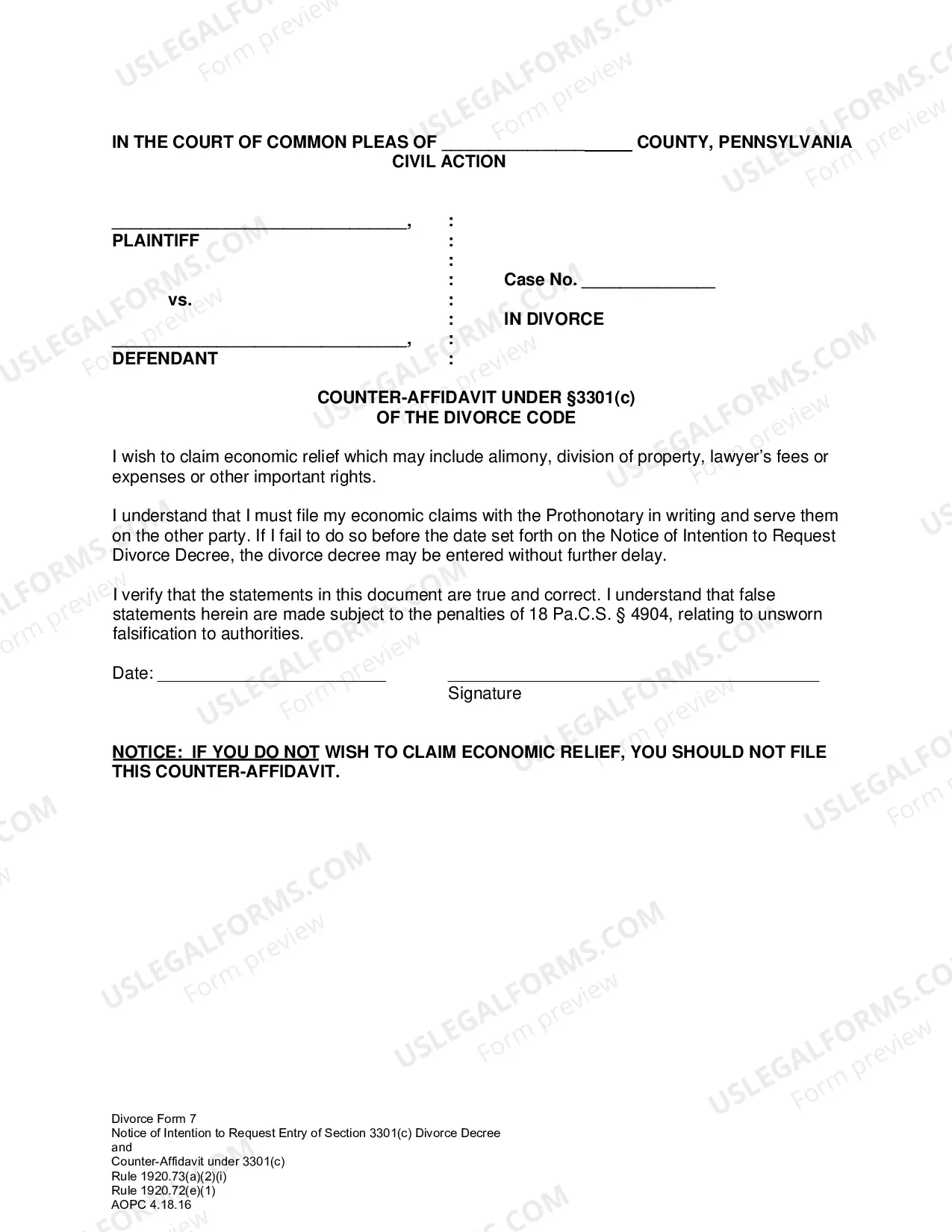 Preview Complaint in Divorce