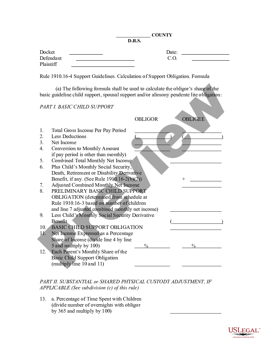 page 0 Child Support Guidelines Worksheet preview
