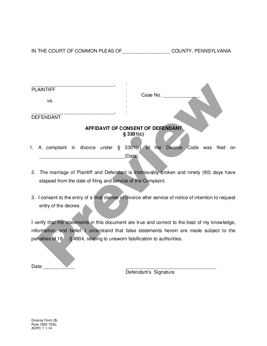 Pennsylvania Affidavit Of Consent Us Legal Forms 0304