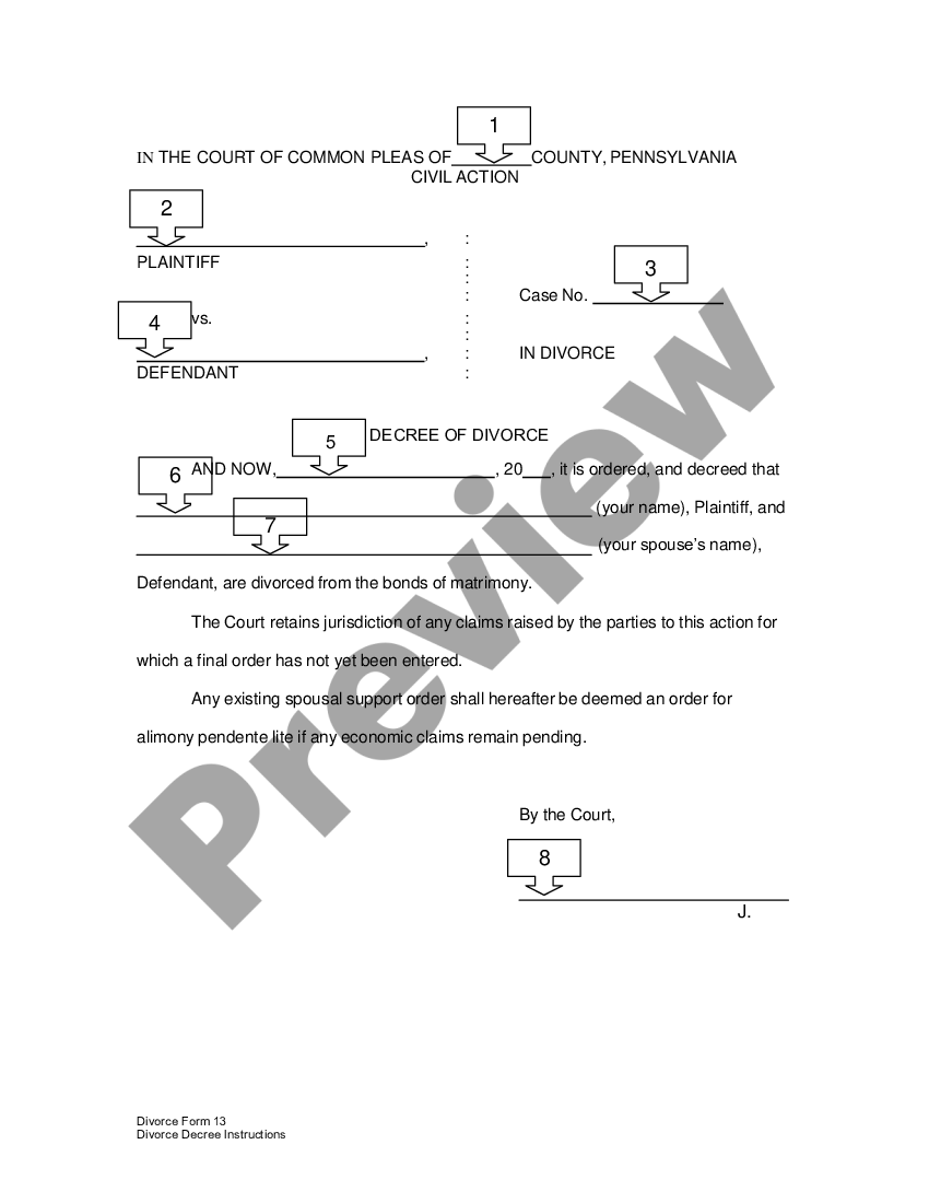 Pennsylvania Decree of Divorce Divorce Decree US Legal Forms