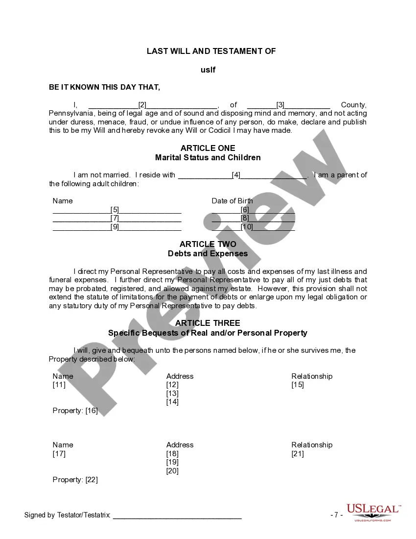 Preview Mutual Wills Package of Last Wills and Testaments for Man and Woman living together not Married with Adult Children