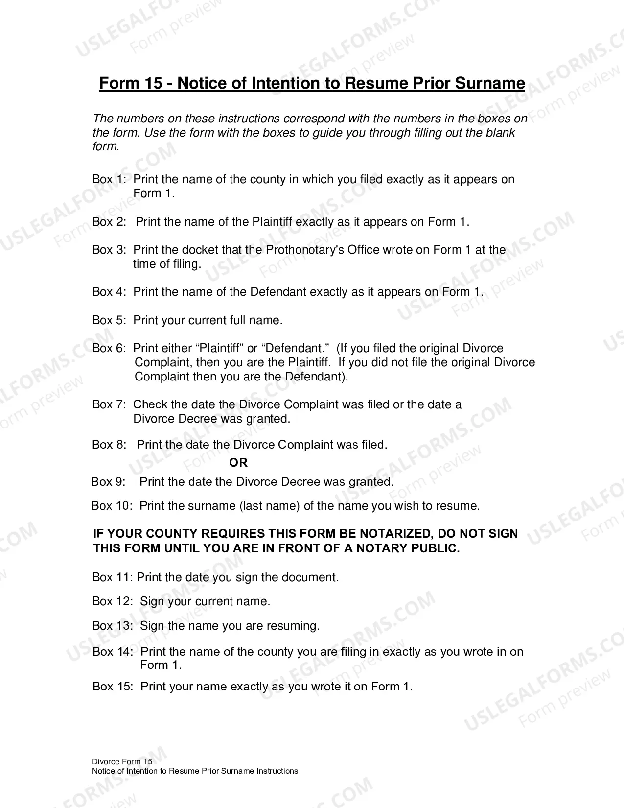 Preview Notice of Intention to Retake Prior Name