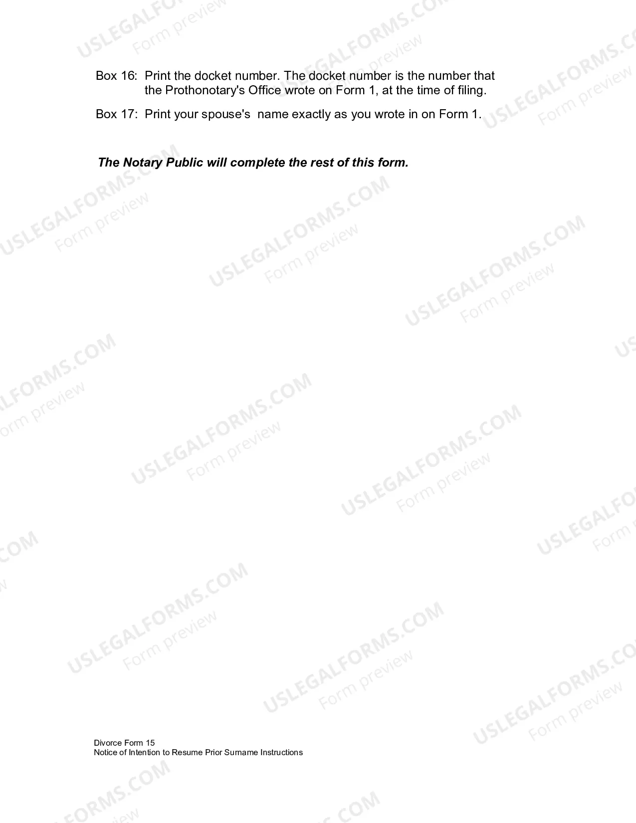 Preview Notice of Intention to Retake Prior Name