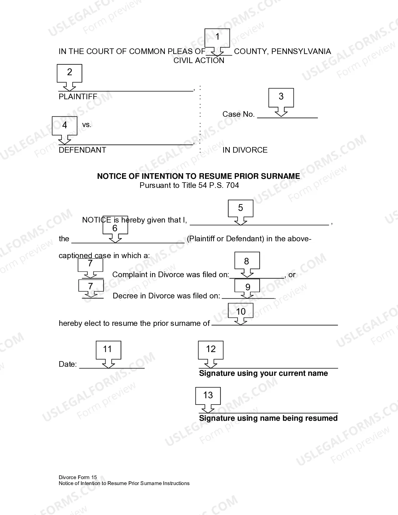 Preview Notice of Intention to Retake Prior Name