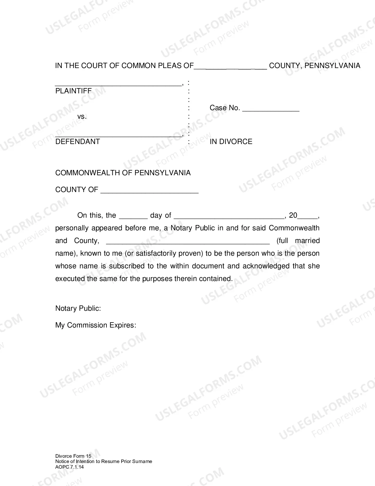 Preview Notice of Intention to Retake Prior Name