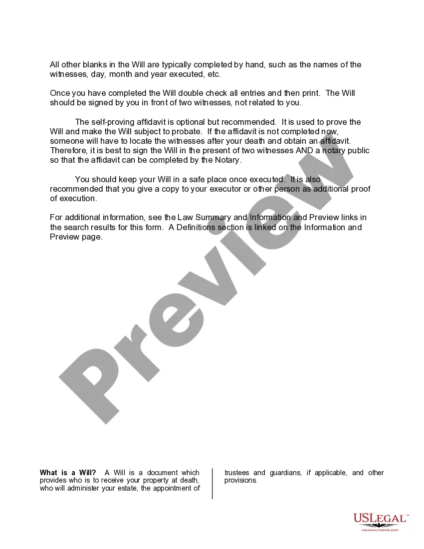 Preview Mutual Wills or Last Will and Testaments for Man and Woman living together, not Married with Minor Children