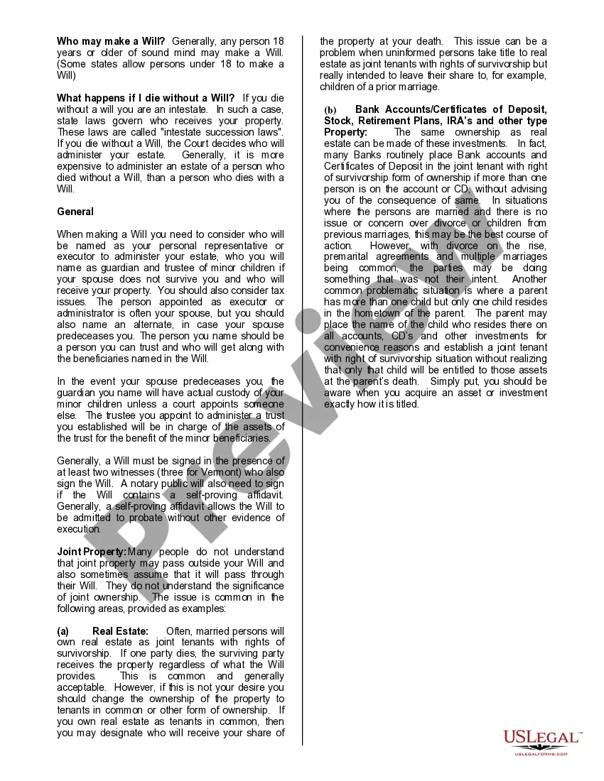 Preview Mutual Wills or Last Will and Testaments for Man and Woman living together, not Married with Minor Children