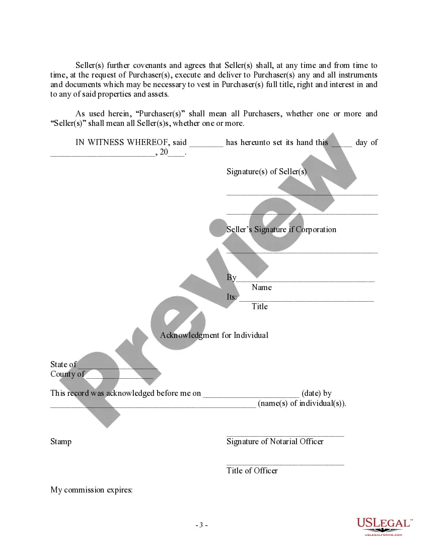 Preview Bill of Sale in Connection with Sale of Business by Individual or Corporate Seller