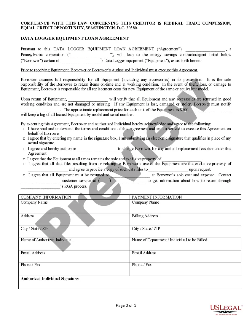Preview Datalogger Agreement Form