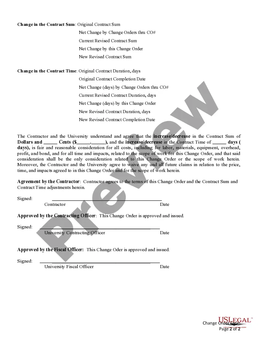Preview Change Order Form for Construction Contract