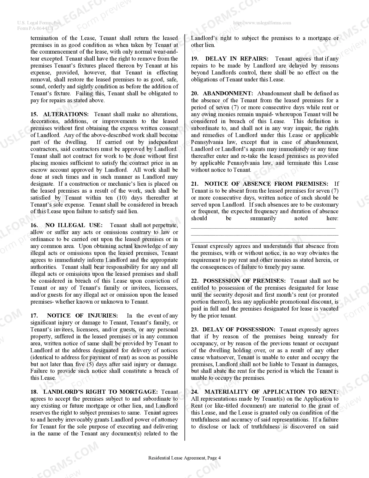 Preview Residential Lease or Rental Agreement for Month to Month