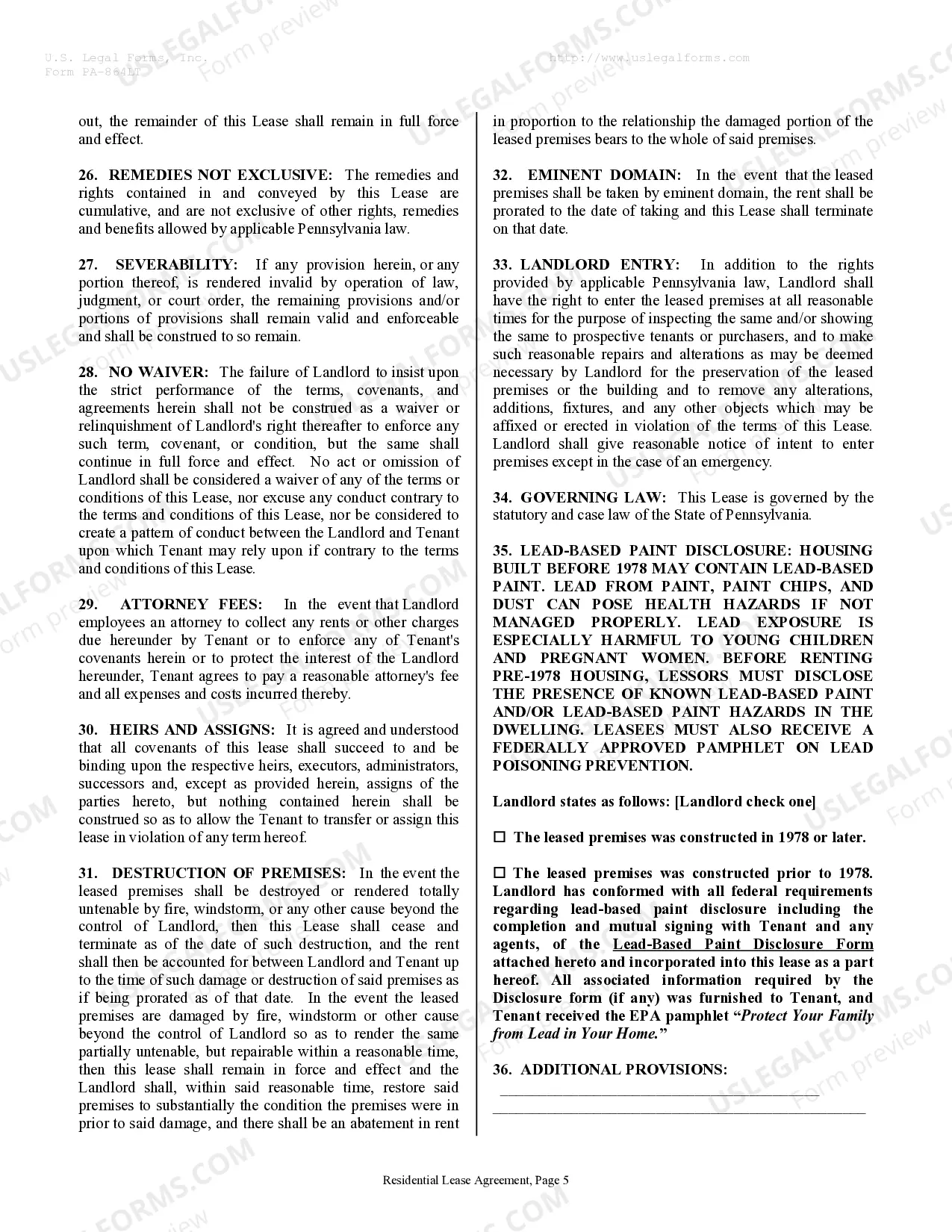 Preview Residential Rental Lease Agreement