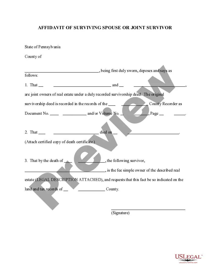 Preview Affidavit of Surviving Spouse or Joint Survivor