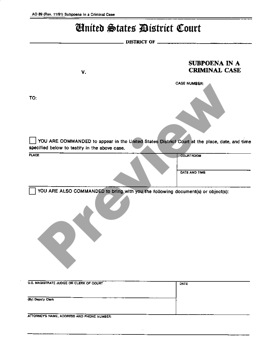 page 0 Subpoena in a Criminal Case preview