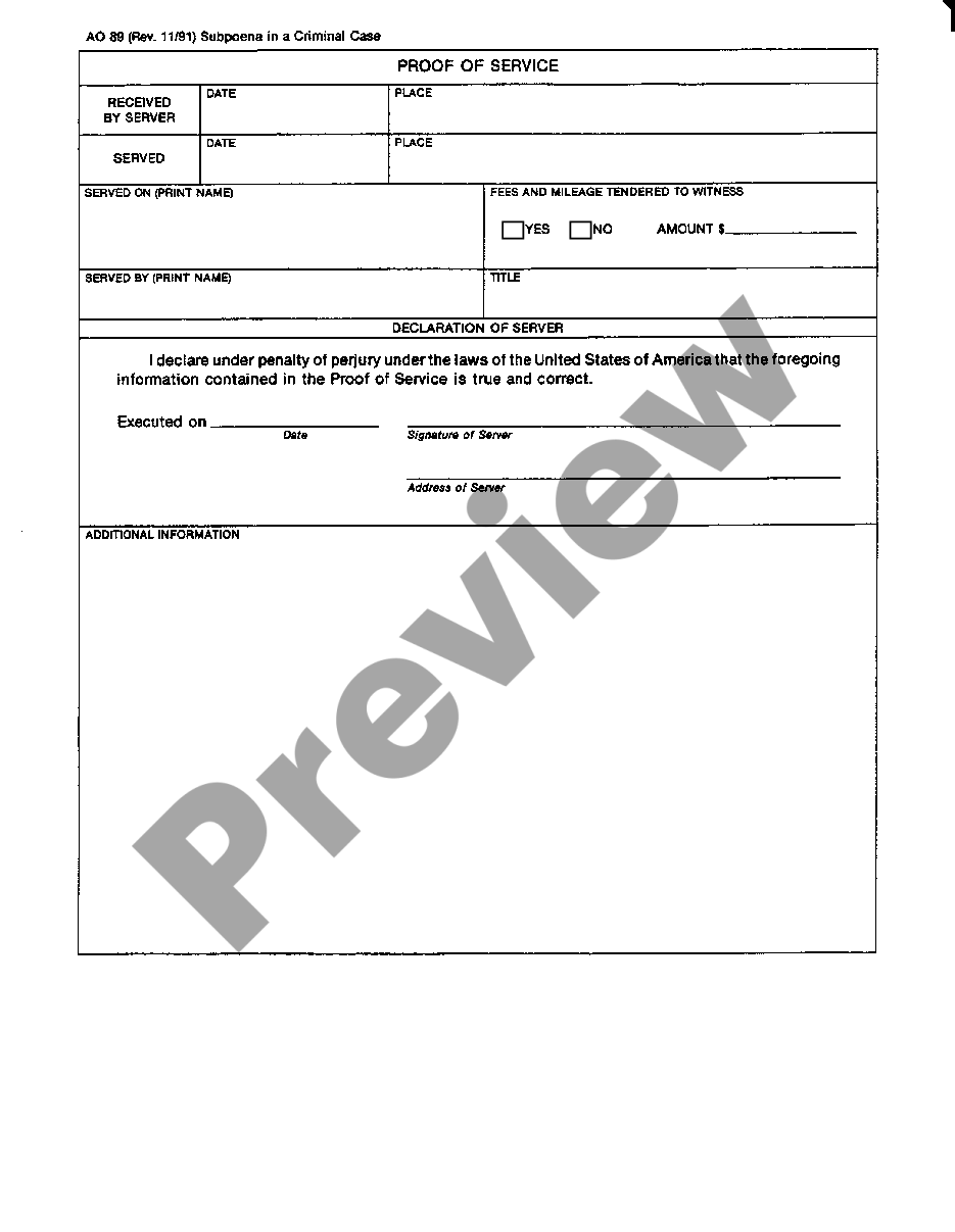 page 1 Subpoena in a Criminal Case preview