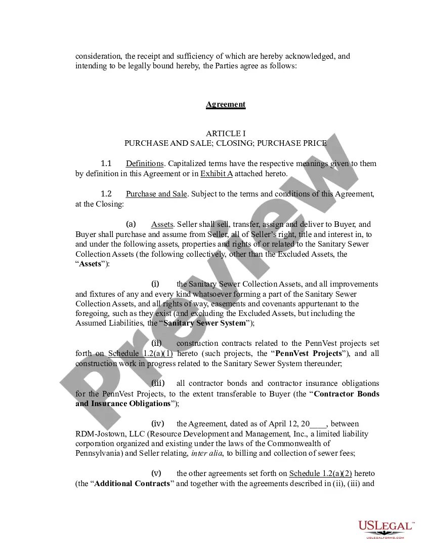Preview Asset Purchase Agreement - Sanitary Sewer Collection System