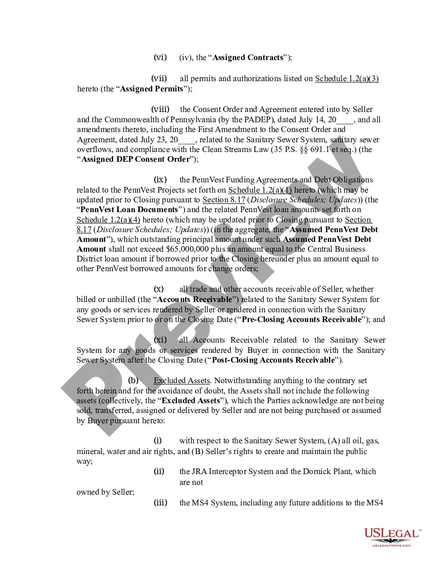 Preview Asset Purchase Agreement - Sanitary Sewer Collection System