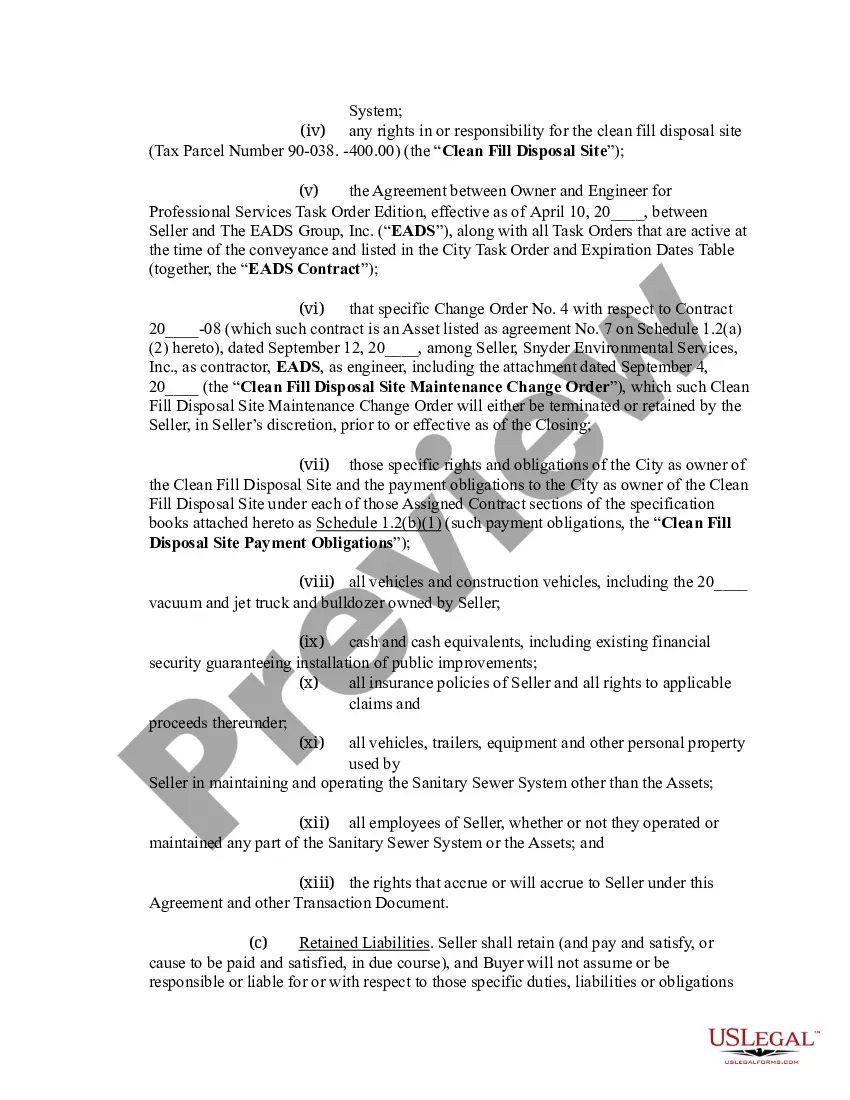 Preview Asset Purchase Agreement - Sanitary Sewer Collection System