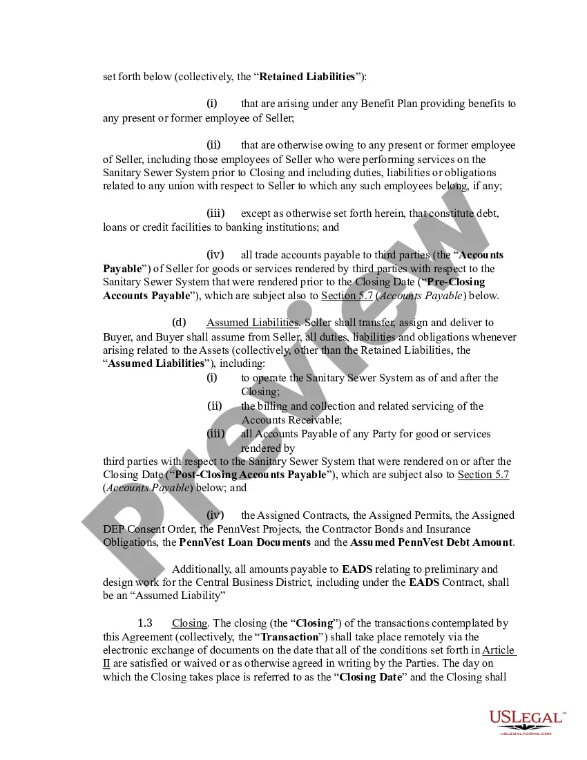 Preview Asset Purchase Agreement - Sanitary Sewer Collection System