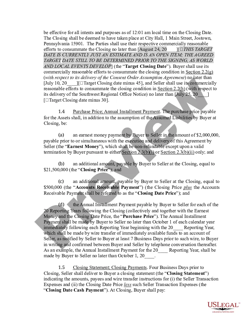 Preview Asset Purchase Agreement - Sanitary Sewer Collection System