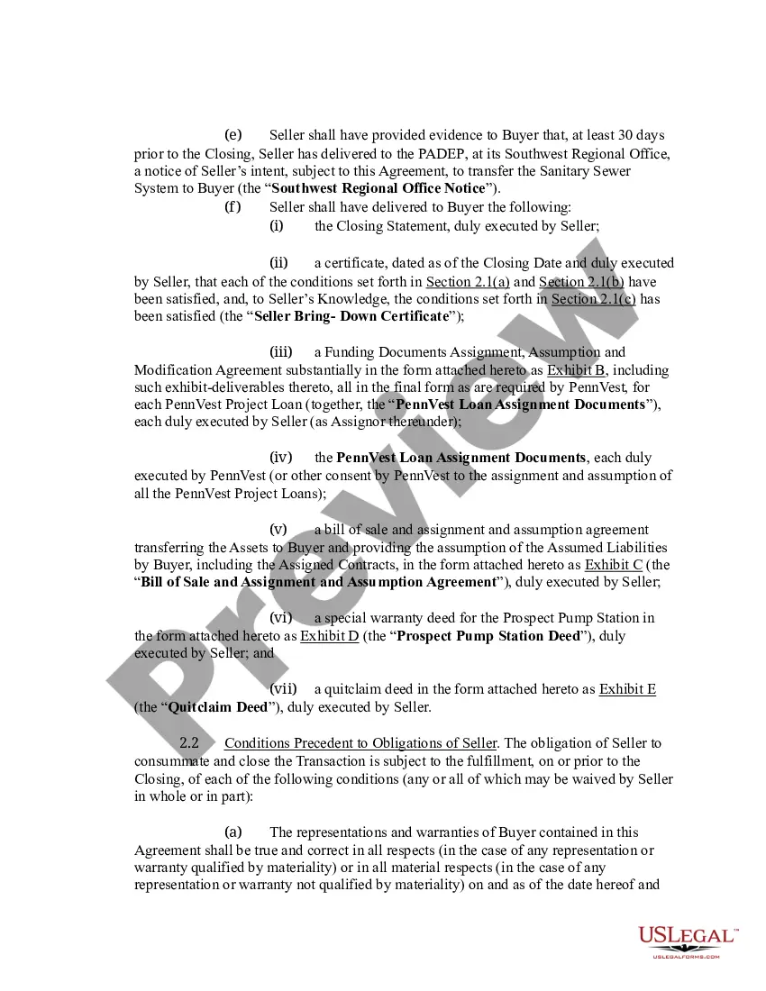 Preview Asset Purchase Agreement - Sanitary Sewer Collection System