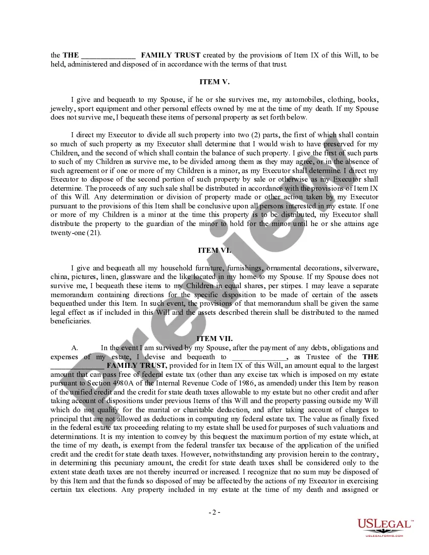 Preview Complex Will with Credit Shelter Marital Trust for Large Estates