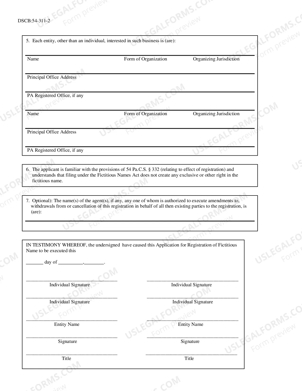 Preview Application for Registration of Fictitious Name