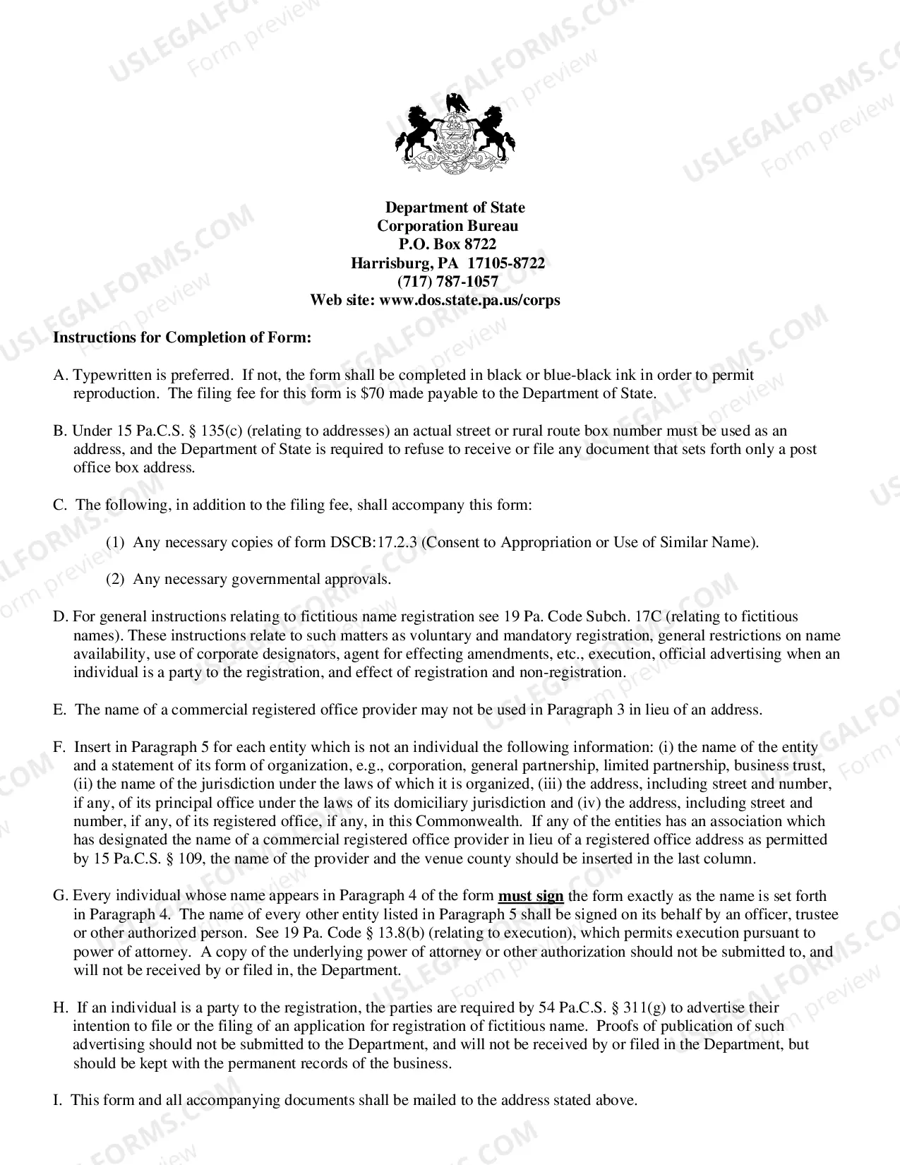 Preview Application for Registration of Fictitious Name